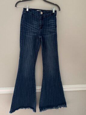 UNIQ by Litz Dark Wash Pinstripe Flare Boot Cut Jeans